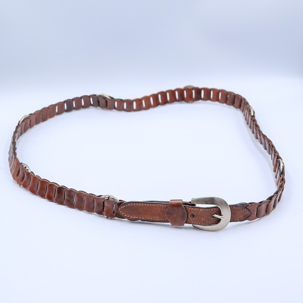 Lane Bryant Ac-cents Belt Women 22/24 Brown Woven Leather Concho Western 47in